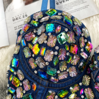 Colorful Rhinestone Denim Spaghetti Strap Corset Top - Thumbnail 5
