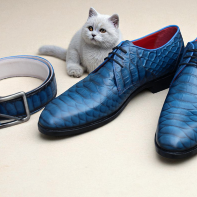 Crafted leather classic blue python leather lace up business dress oxford shoes with matching belt