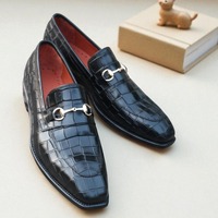 Crafted Leather Handmade Classic Black Crocodile/Alligator Leather Moccasin Loafers Dress Shoes - Thumbnail 1