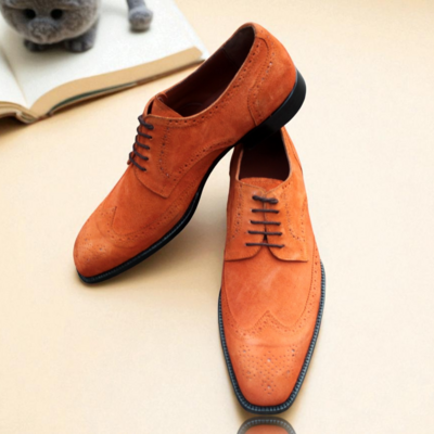 Crafted leather classic tan suede wingtip oxford men stunning dress lace up shoes