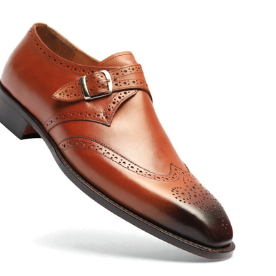 Crafted leather handmade classic brown leather monk strap dress shoes