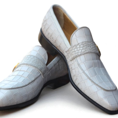 Crafted leather classic white crocodile/alligator leather dress shoes 
