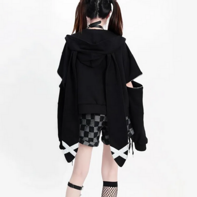 Hikigawa chic casual loose rabbit ear hoodie