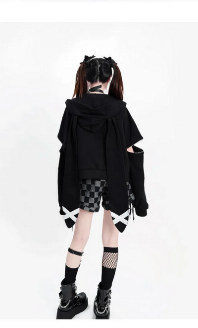 Hikigawa Chic Casual Loose Rabbit Ear Hoodie