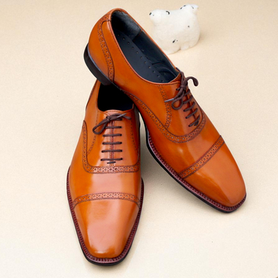 Crafted leather handmade classic tan leather lace up dress shoes