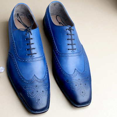 Crafted leather classic blue leather wingtip oxford dress shoes