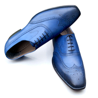 Crafted Leather Classic Blue Leather Wingtip Oxford Dress Shoes - Thumbnail 1