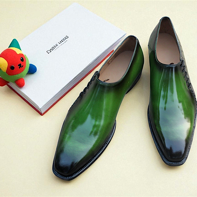 Crafted leather stunning and classic green patina crocodile leather alligator side laces dress shoes