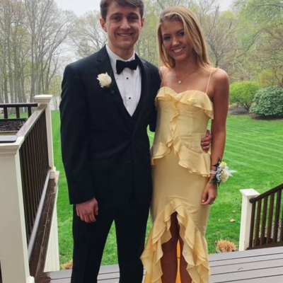 Yellow spaghetti straps ruffle party dresses - Thumbnail 1