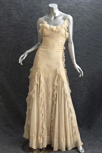 Spaghetti Straps Light Yellow Ruffle Embroidery Party Dress