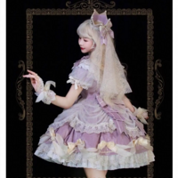 Vintage Kawaii Bubble Sleeve Bow Lace High Waist Dress - Thumbnail 1