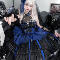 Elegant Black and Blue Gothic Kawaii Vintage Dress - Thumbnail 3