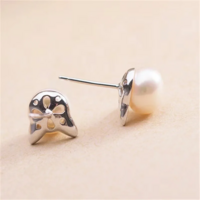 Silver Cat Stud Pearl Earrings  - Thumbnail 5
