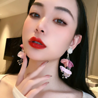 Statement Floral Bohemian Pink Chiffon Flower Earrings - Thumbnail 1