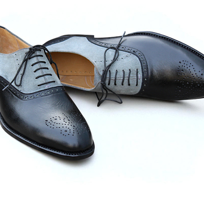 Crafted leather black gray suede leather oxford dress shoes
