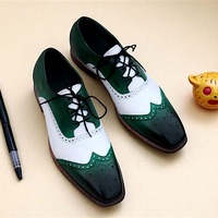 Crafted Leather Green White Leather Oxford Dress Shoes - Thumbnail 1