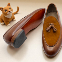 Crafted Leather Brown Suede Leather Tassel Loafers Dress Shoes - Thumbnail 1