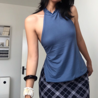 Solid color halterneck backless one-piece sexy top - Thumbnail 3