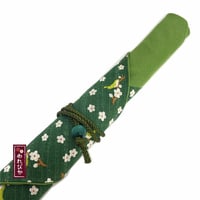 Japanese Cotton Chopstick Sleeve – Uguisu (Japanese Bush Warbler) & Plum Blossom Pattern – Green (MCC0004-01-UG) - Thumbnail 2