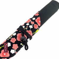 Japanese Cotton Chopstick Sleeve – Black & Pink Plum Blossom Pattern (MCC0004-08-BK) - Thumbnail 2
