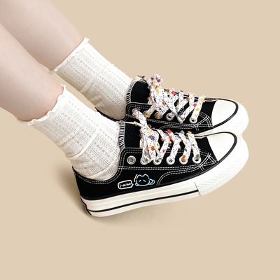 Cute Meow Cat Black Canvas Shoes