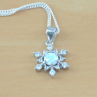 BOXED GIFT/Sterling Silver White Opal & CZ Snowflake Pendant & Chain/Opal Necklace/Opal Jewellery/Opal Jewelry/Snowflake Necklace/UK - Thumbnail 1