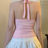 Vintage embroidered lace halter neck suspenders - Thumbnail 4