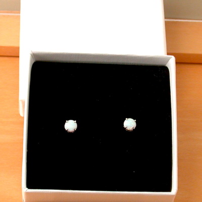 Boxed gift/white opal stud earrings/opal earrings/opal jewelry/opal jewellery/opal jewelery/october birthstone/5mm stud earrings/uk - Thumbnail 2