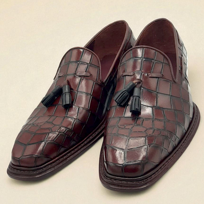 Crafted leather classic brown crocodile leather tassel loafers dress shoes