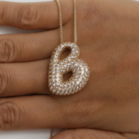 Gold Plated CZ Zircon Letter Necklace for Women – A-Z Initial Balloon Bubble Pendant with Box Chain, Personalized Jewelry Gift - Thumbnail 1