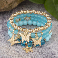 4Pcs Butterfly Beaded Bracelet Set for Women – Trendy - Thumbnail 5