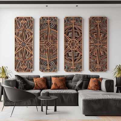 STEREOWOOD Compass, Symmetrical Mandala Wall Art, 3D Laser Cut Geometric Wood Decor Set, Handcrafted Wall Sculpture Panels