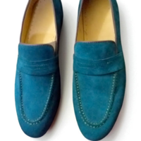 Crafted Leather Classic Blue Suede Leather Moccasin Loafers Dress Shoes - Thumbnail 2