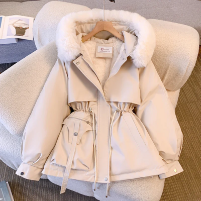 Fleece lined hooded down jacket  warm winter coat for women