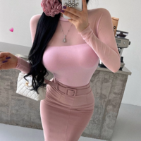 Hollow lace mesh half-high round neck long-sleeved bottoming shirt - Thumbnail 10