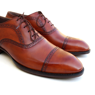 Crafted leather classic men brown leather oxford lace up dress shoes