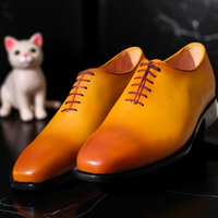 Crafted Leather Classic Men Tan Patina Leather Formal Oxford Lace up Dress Shoes - Thumbnail 1