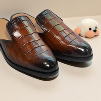 Crafted Leather Classic Brown Crocodile/Alligator Leather Mules Dress Shoes - Thumbnail 1