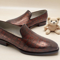 Crafted Leather Classic Brown Crocodile Leather Moccasin Loafers Dress Shoes - Thumbnail 1