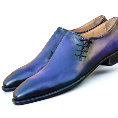 Crafted leather classic blue calf leather side laces oxford dress shoes