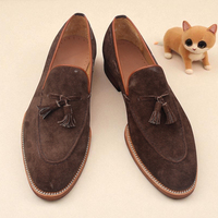 Crafted Leather Brown Suede Leather Tassel Loafers Dress Shoes - Thumbnail 2