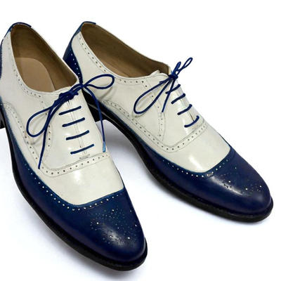 Crafted leather classic men blue white calf leather lace up oxford dress shoes