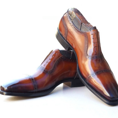 Crafted leather classic brown patina leather lace up oxford dress shoes