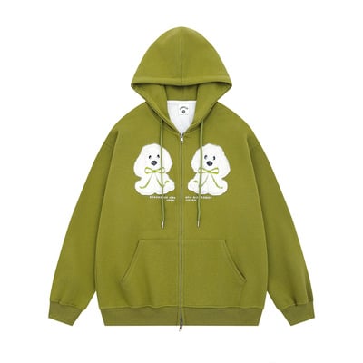 Cute plush puppy embroidered hooded sweatshirt