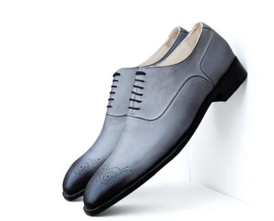 Crafted Leather Classic Gray Leather Oxford Lace up Dress Shoes