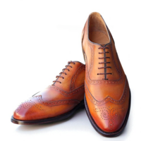 Crafted Leather Classic Brown Leather Wingtip Oxford Dress Shoes - Thumbnail 2