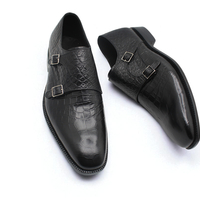 Crafted Leather Classic Men Black Crocodile Leather Monk Strap Dress Shoes - Thumbnail 1