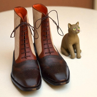 Crafted Leather Classic Men Beige Brown Suede Leather Shoes Ankle High Lace up Dress Boot - Thumbnail 5