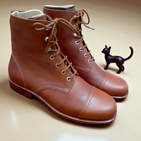 Crafted Leather Classic Brown Leather Men Ankle Lace up Derby Boot - Thumbnail 2