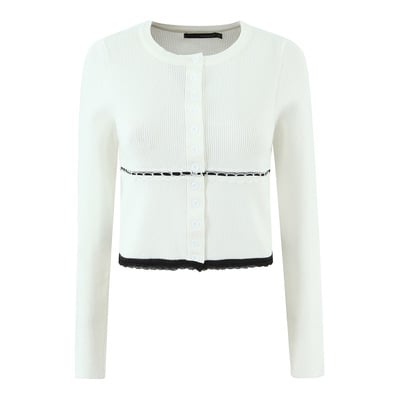 Contrast lace round neck chip cardigan long sleeves cropped cardigan